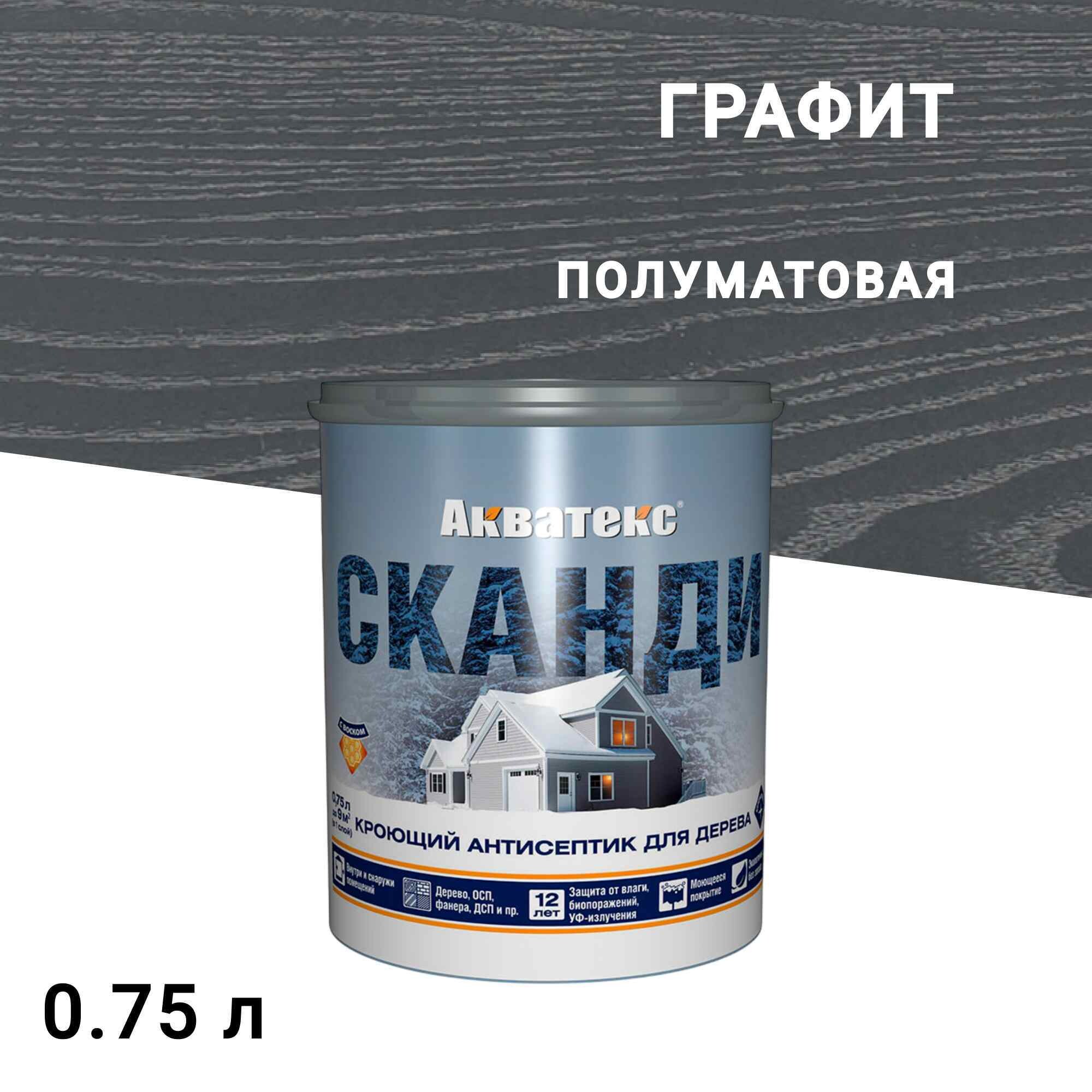 Изображение товара Антисептик Акватекс Сканди для древесины графит 0,75 л