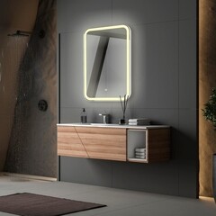 Зеркало с подсветкой прямоугольное 55х80 см с сенсорным включением Abber See (AG6106S) - фото 3