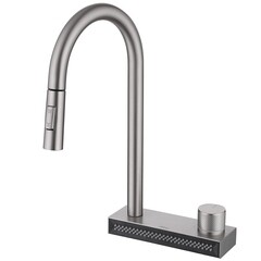 Изображение товара Смеситель для кухни Abber Wasser Kreis сатин с высоким изливом с водопадом с вытяжной лейкой (AF8114SP)