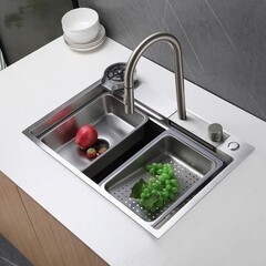 Смеситель для кухни Abber Wasser Kreis сатин с высоким изливом с водопадом с вытяжной лейкой (AF8114SP) - фото 3