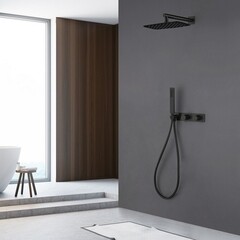 Душевая система Abber Rund встраиваемая с верхним душем с лейкой черная матовая (AF8718B) - фото 4