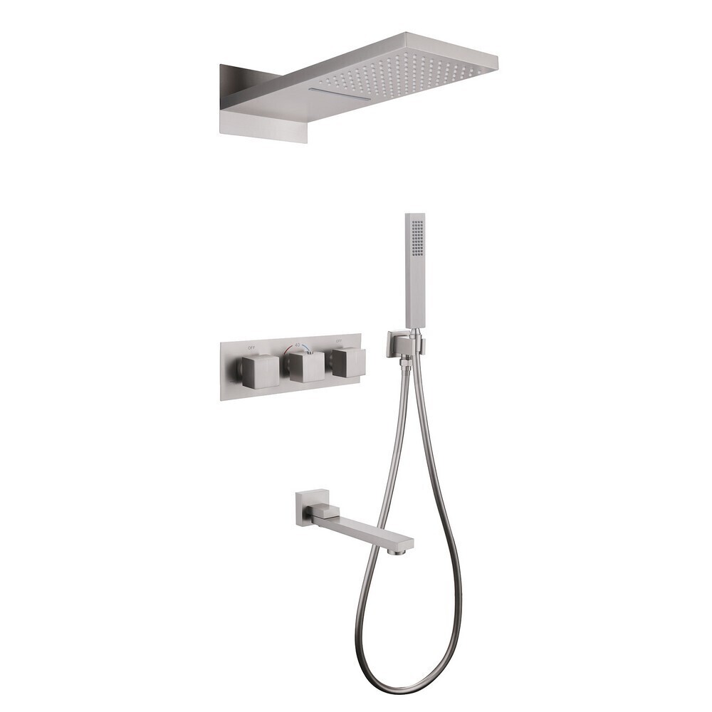 

Душевая система Abber Daheim встраиваемая с верхним душем с лейкой со смесителем сатин (AF8253SP)