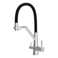 Смеситель для кухни Cersanit Vivo хром/черный с высоким изливом с подключением к фильтру однорычажный (68217) - фото 1