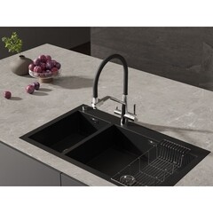 Смеситель для кухни Cersanit Vivo хром/черный с высоким изливом с подключением к фильтру однорычажный (68217) - фото 3