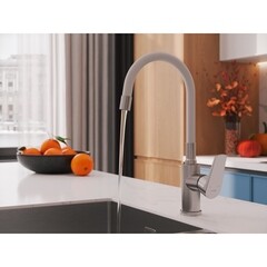 Смеситель для кухни Cersanit Moduo белый/хром с высоким изливом однорычажный (68232) - фото 3