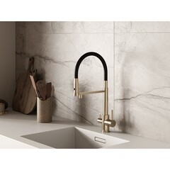 Смеситель для кухни Cersanit Zen черный/золото с высоким изливом с подключением к фильтру однорычажный (68251) - фото 3