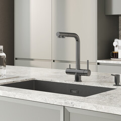 Смеситель для кухни Iddis Umbra графит с высоким изливом с подключением к фильтру однорычажный (UMBGMPFi05) - фото 2