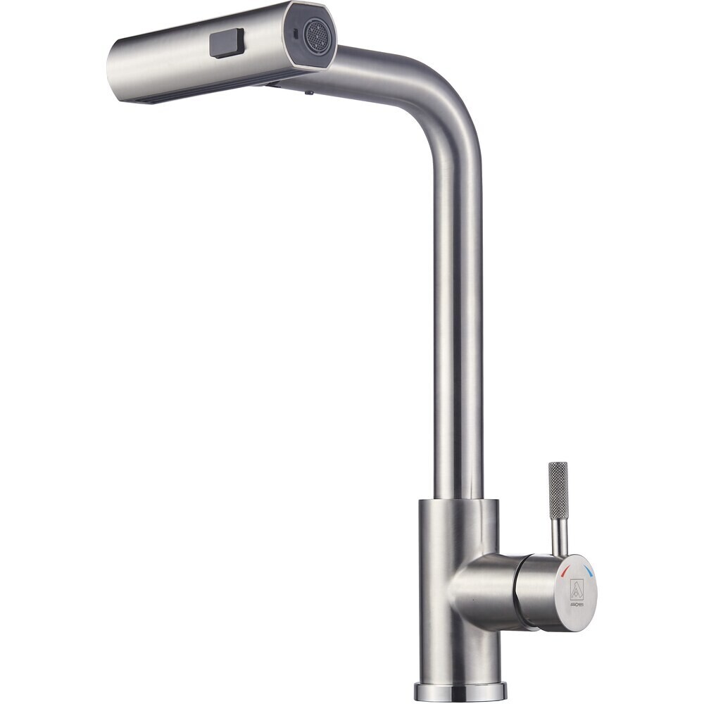 

Смеситель для кухни ARGOtech Solid нержавеющая сталь с высоким изливом с водопадом с вытяжной лейкой однорычажный (35-16/3K SOLID)