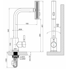 Смеситель для кухни ARGOtech Solid нержавеющая сталь с высоким изливом с водопадом с вытяжной лейкой однорычажный (35-16/3K SOLID) - фото 2