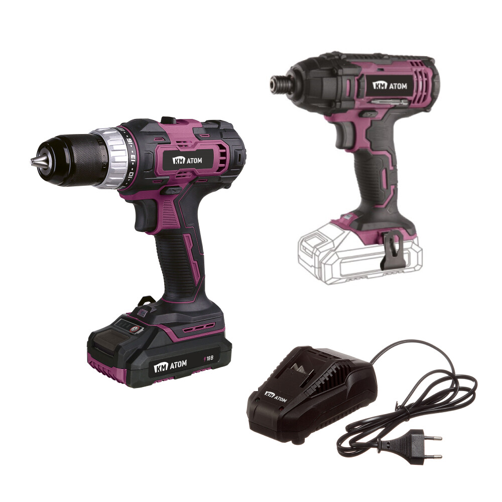 Набор электроинструмента аккумуляторный КМ АТОМ 18 В дрель-шуруповерт CD-181 и винтоверт СIV-182 2 Ач Li-lon с АКБ и ЗУ