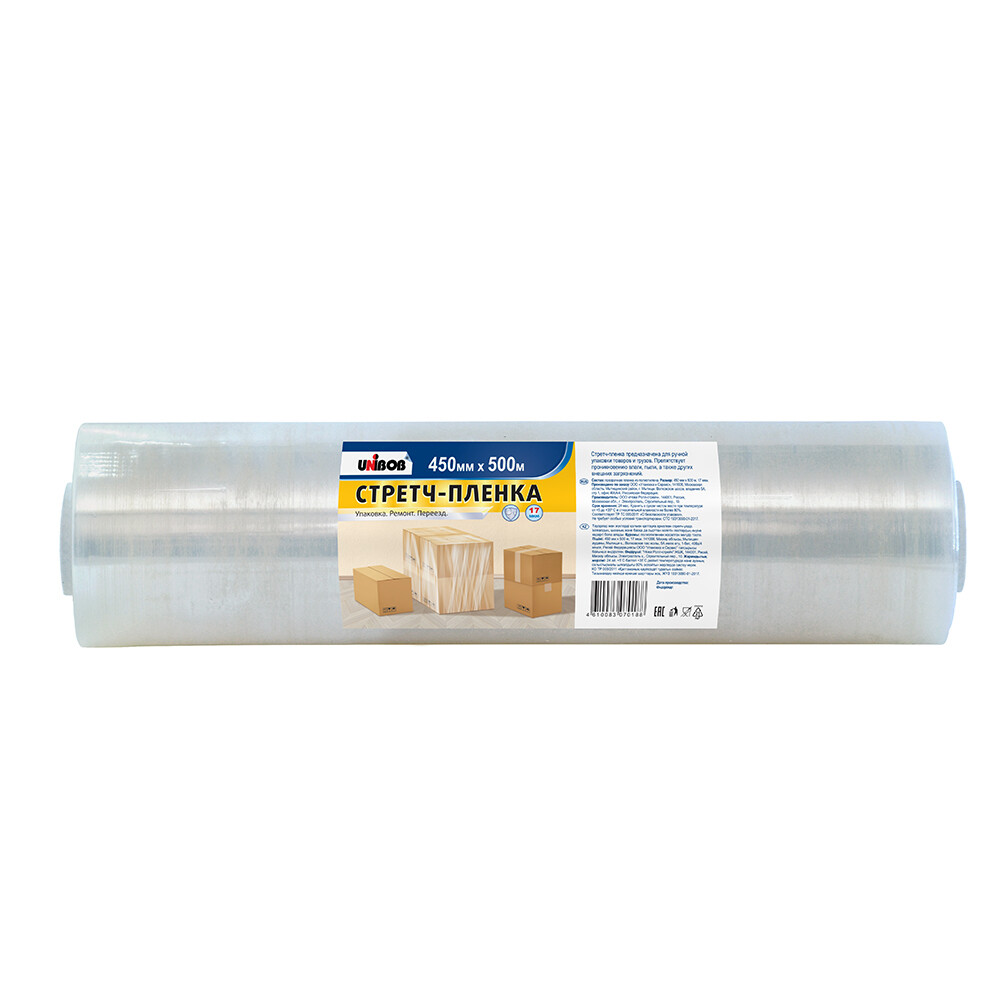 

Стретч пленка 450 мм 500 м 17 мкм 3,9 кг Unibob, Прозрачный