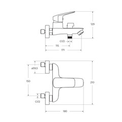 Смеситель для ванны BelBagno Due хром однорычажный с коротким изливом с лейкой (DUE-VASM-CRM) - фото 2
