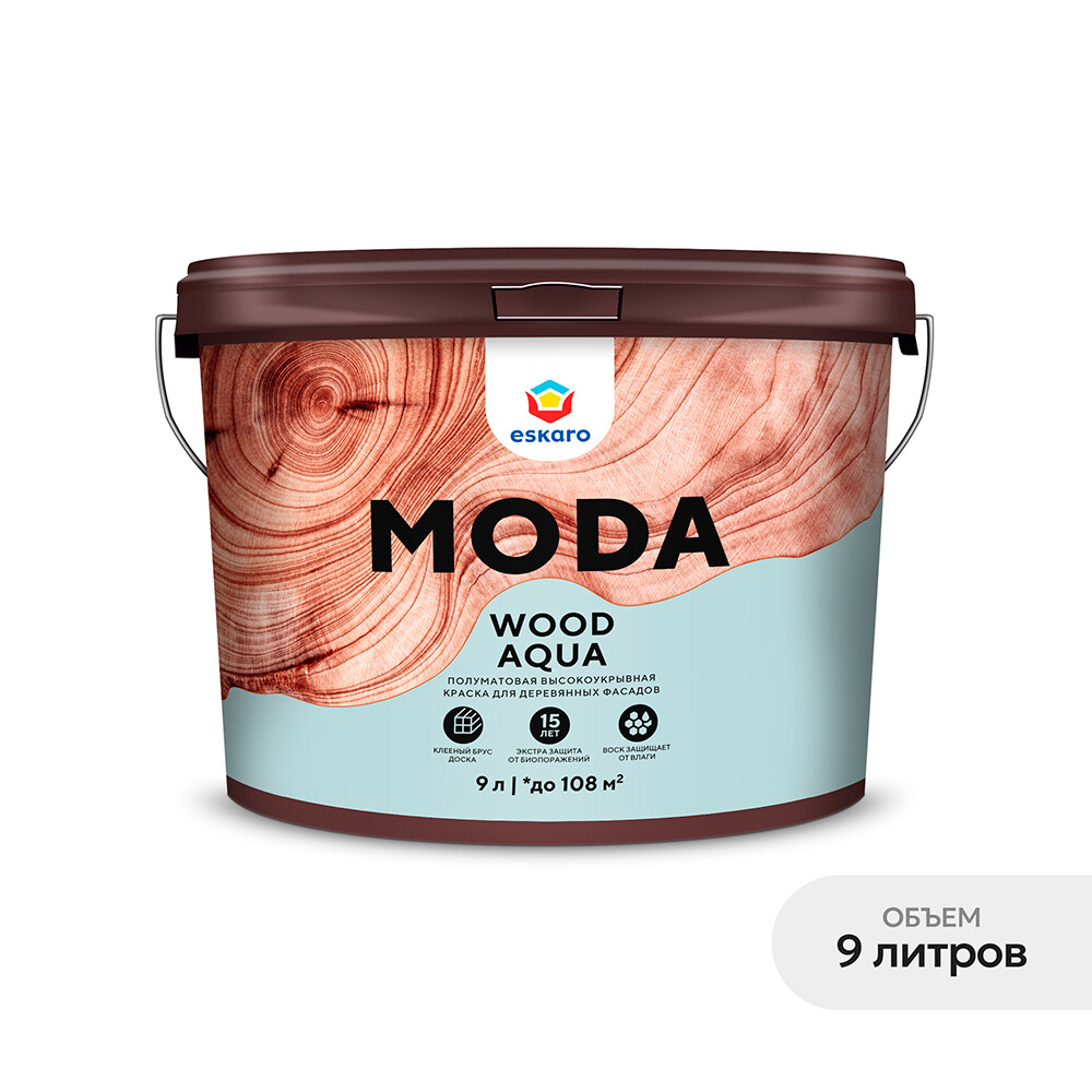 

Краска фасадная по дереву Eskaro Moda Wood Aqua акриловая база А белая 9 л