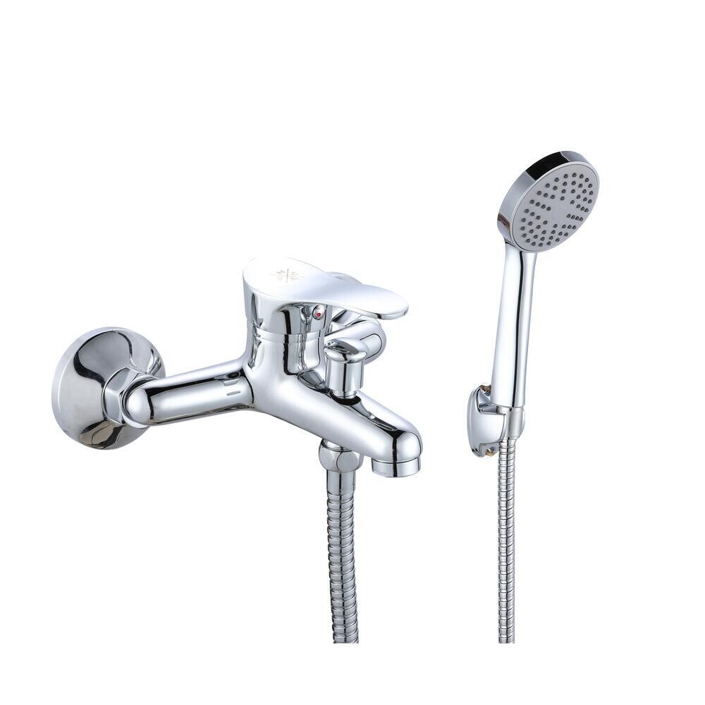 

Смеситель для ванны РМС хром однорычажный с коротким изливом с лейкой (SL86-009)