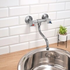 Смеситель для кухни РМС хром с поворотным изливом двухвентильный (SL119-361) - фото 4