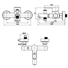 Смеситель для ванны Pura Latuno Swedbe графит однорычажный с коротким изливом без лейки (L11303GT) - фото 2