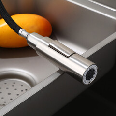 Смеситель для кухни Tokito нержавеющая сталь с высоким изливом с вытяжной лейкой однорычажный (TOK-AIS-1025SS) - фото 8