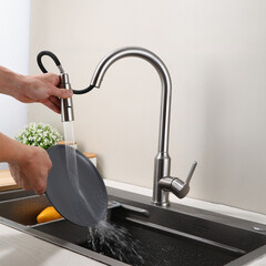 Смеситель для кухни Tokito нержавеющая сталь с высоким изливом с вытяжной лейкой однорычажный (TOK-AIS-1025SS) - фото 5