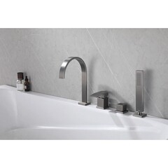 Смеситель на борт ванны Abber Wasserfall никель однорычажный с лейкой (AF8613NG) - фото 3