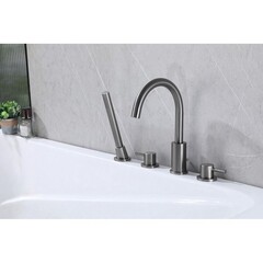 Смеситель на борт ванны Abber Wasser Kreis никель двухрычажный с лейкой (AF8113NG) - фото 3