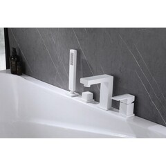 Смеситель на борт ванны Abber Daheim белый матовый однорычажный с лейкой (AF8213W) - фото 3