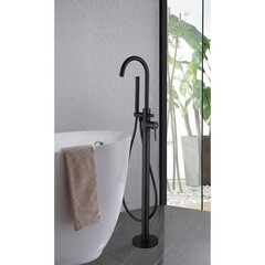 Смеситель для ванны напольный Abber Wasser Kreis черный матовый однорычажный с лейкой (AF8115BN) - фото 3