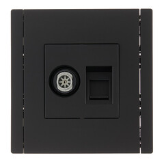 Розетка телевизионная/ компьютерная IEK Forte&Piano FP136 встраиваемая черная TV/ RJ45 (FP-AK20-1-K02) - фото 1