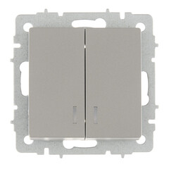 Выключатель IEK Brite ВС10-2-1-БрС двухклавишный встраиваемый сталь с подсветкой (BR-V20-1-10-K46) - фото 1