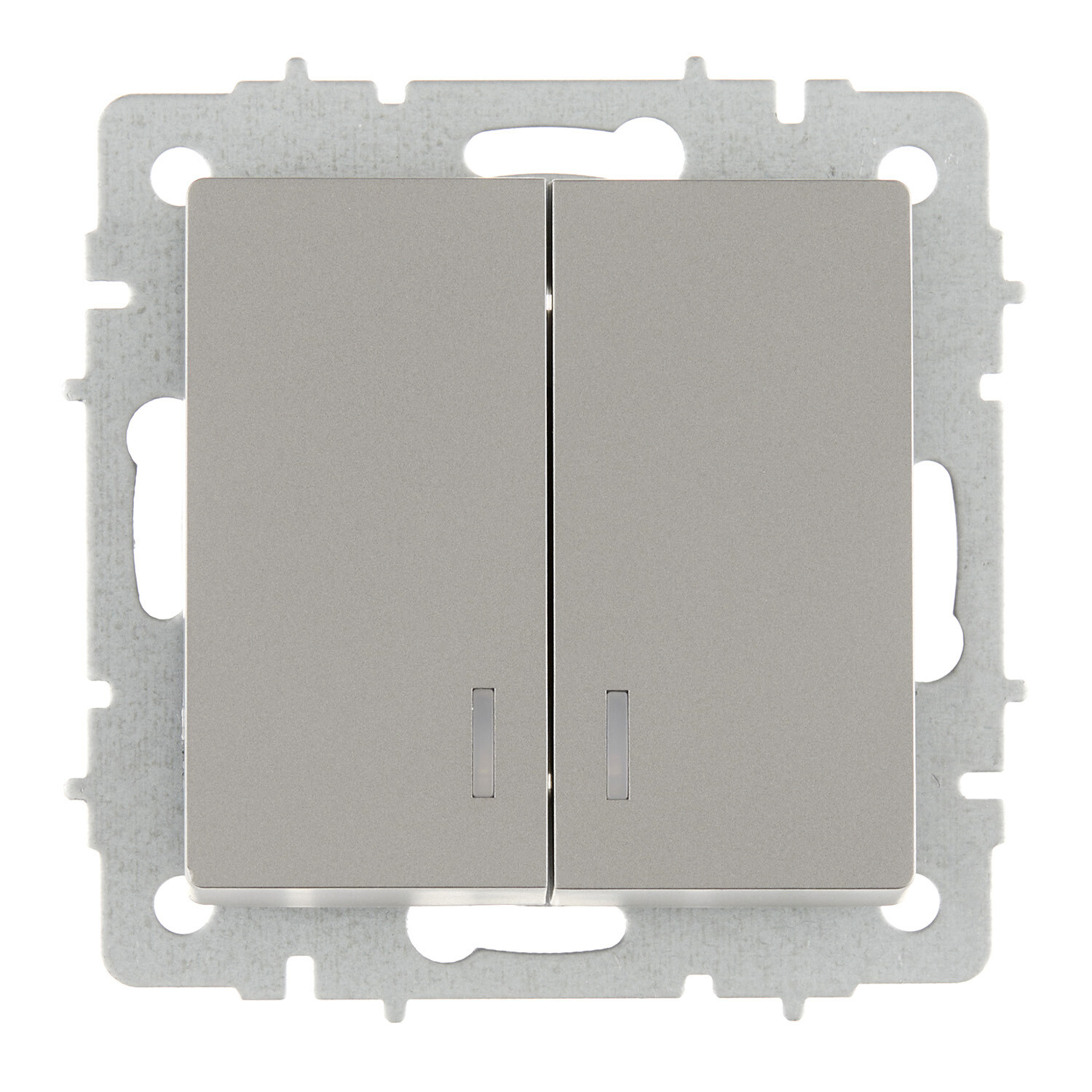 Изображение товара Выключатель IEK Brite со стильным дизайном двухклавишный встроенный сталь