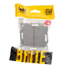 Выключатель IEK Brite ВС10-2-1-БрС двухклавишный встраиваемый сталь с подсветкой (BR-V20-1-10-K46) - фото 3