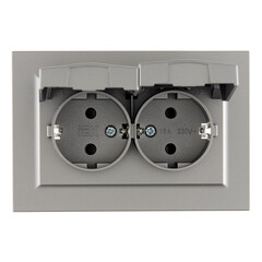 Розетка IEK Brite РСбш12-3-44-БрС встраиваемая сталь с крышкой (BR-R26-16-44-K46-F) - фото 5