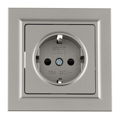 Розетка IEK Brite РСР14-1-0-БрС встраиваемая сталь со шторками (BR-R14-16-K46-F) - фото 1