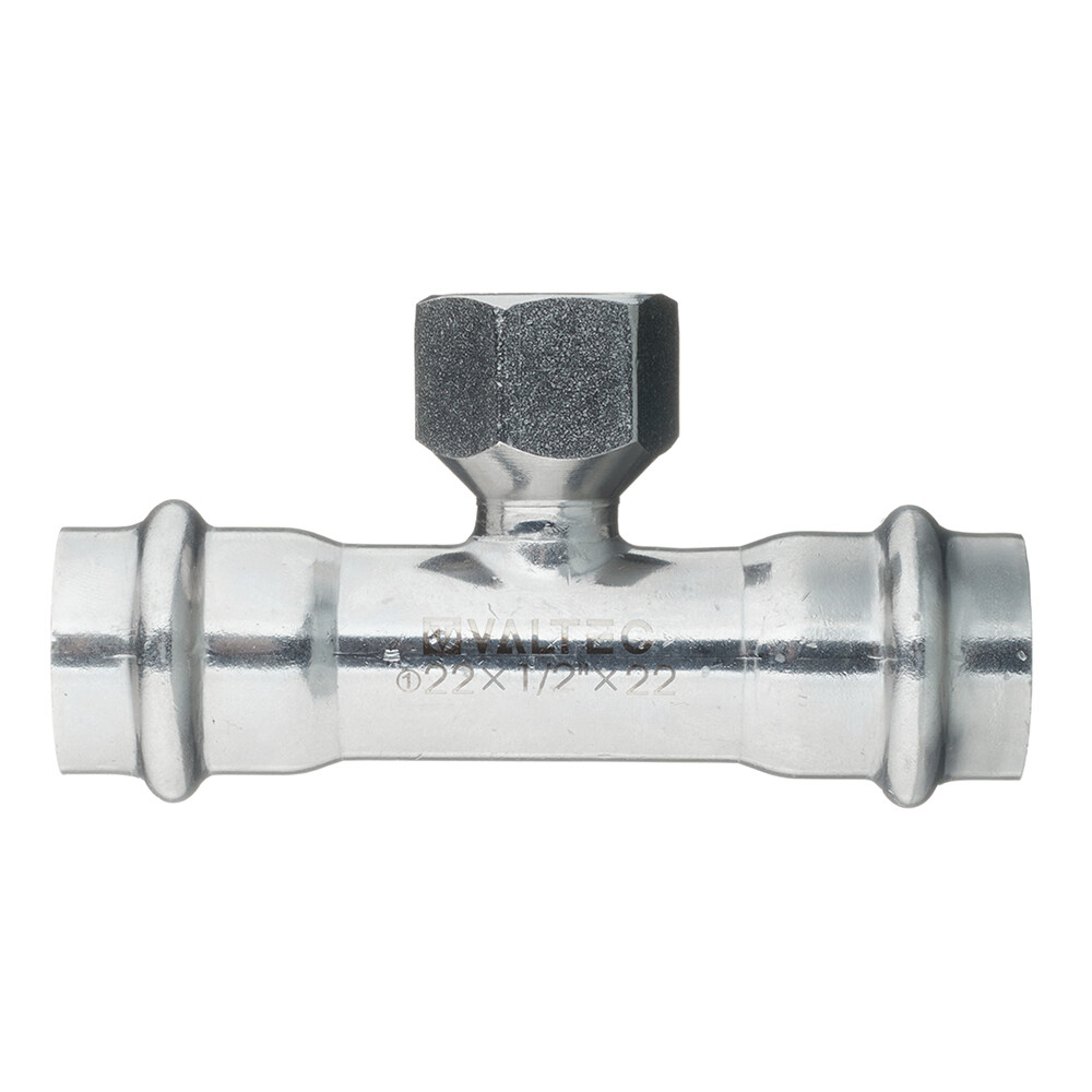 Изображение товара Тройник Valtec VTi 932 I 22 мм 1/2 ВР из нержавеющей стали для водоснабжения и отопления