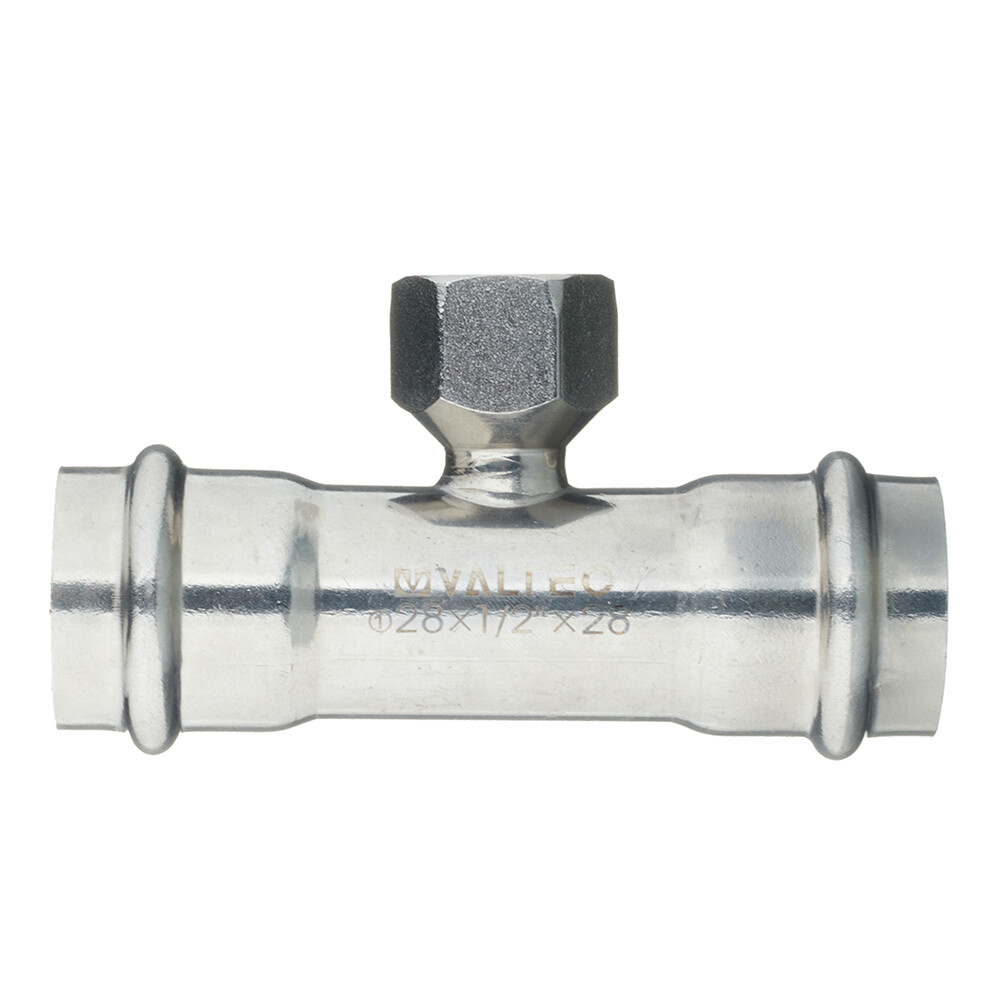Изображение товара Тройник Valtec (VTi.932.I.280428) 28 мм х 1/2 ВР(г) х 28 мм нержавеющая сталь