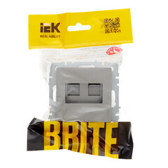 Розетка компьютерная IEK Brite РК10-2-БрС встраиваемая сталь 2хRJ45 (BR-K20-1-K46) - фото 3