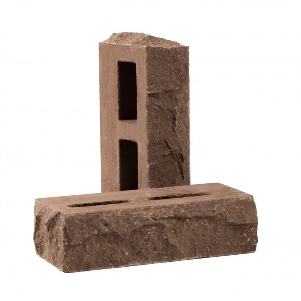 Кирпич облицовочный гиперпрессованный пустотелый шоколад рустированный углом М200 230х100х65 мм 0,7 NF Рубелэко