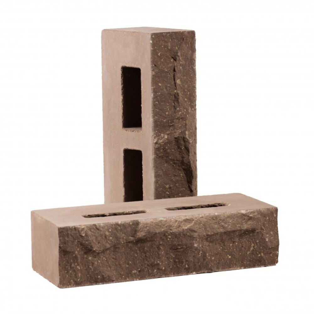 Кирпич облицовочный гиперпрессованный пустотелый шоколад рустированный с ложка М200 250х100х65 мм 0,8 NF Рубелэко