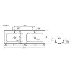 Раковина для тумбы Ceramicanova Grace 140 см двойная (CN7022MB) - фото 2
