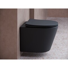 Унитаз подвесной Ceramicanova Balearica безободковый черный матовый с сиденьем дюропласт микролифт (CN6000MB) - фото 8