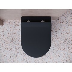 Унитаз подвесной Ceramicanova Balearica безободковый черный матовый с сиденьем дюропласт микролифт (CN6000MB) - фото 7