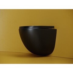 Унитаз подвесной Ceramicanova Vogue безободковый черный матовый с сиденьем дюропласт микролифт смыв торнадо (CN4008TMB) - фото 9