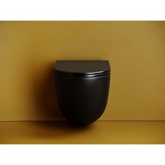 Унитаз подвесной Ceramicanova Vogue безободковый черный матовый с сиденьем дюропласт микролифт смыв торнадо (CN4008TMB) - фото 8