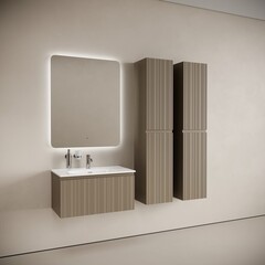 Тумба под раковину Sancos Code 80 см подвесная серо-бежевая (CD80GB) - фото 5