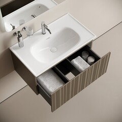 Тумба под раковину Sancos Code 80 см подвесная серо-бежевая (CD80GB) - фото 3