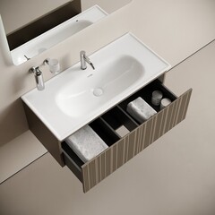 Тумба под раковину Sancos Code 100 см подвесная серо-бежевая (CD100GB) - фото 5