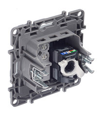 Розетка компьютерная/ телефонная Legrand Etika встраиваемая алюминий RJ11/ RJ45 (672452) - фото 4