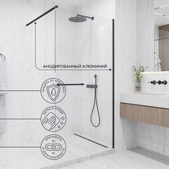 Душевая перегородка Ulitka Walk in Light черная 90х195 см стекло прозрачное 8 мм с полотенцедержателем (74104575) - фото 9