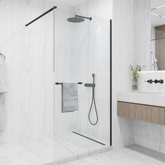 Душевая перегородка Ulitka Walk in Light черная 80х195 см стекло прозрачное 8 мм с полотенцедержателем (74104574) - фото 5