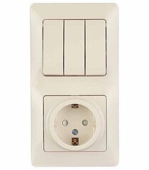 Блок выключатель и розетка Systeme Electric Glossa трехклавишный встраиваемый бежевый со шторками (GSL000278) - фото 1