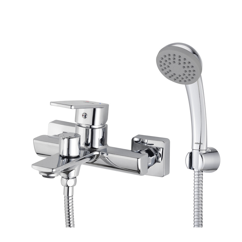 

Смеситель для ванны Milardo Poli хром однорычажный с коротким изливом с лейкой (POLSB00M02)